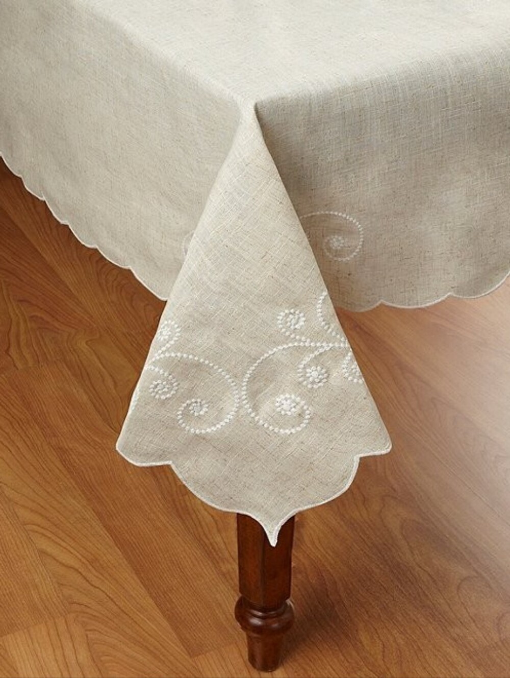 Lenox French Perle Linen Embroidered Tablecloth  Linen  60 W X 84 L